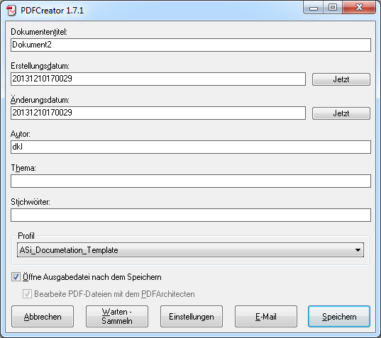 Popup zur Erzeugung des PDFs